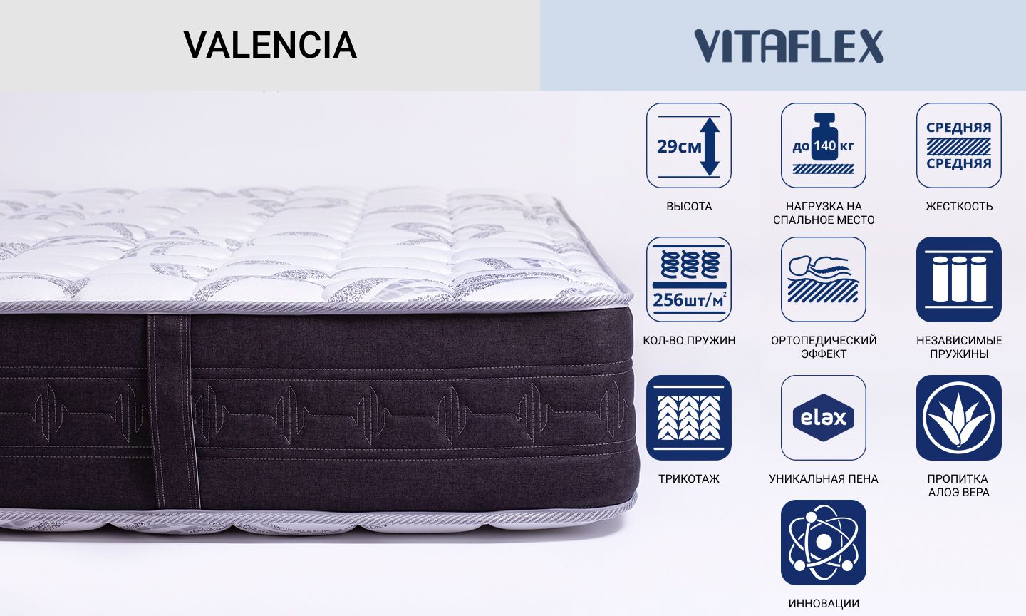 Двухсторонний матрас Vitaflex серии Valencia с независимыми пружинами