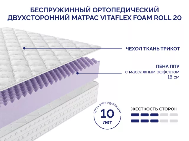 Беспружинный ортопедический двухсторонний матрас Vitaflex Foam Roll 20 — дополнительное фото
