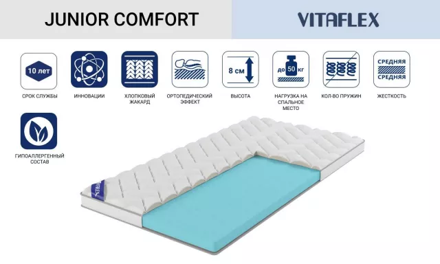 Детский двусторонний матрас с одинаковой жёсткостью сторон Vitaflex Junior Comfort — дополнительное фото