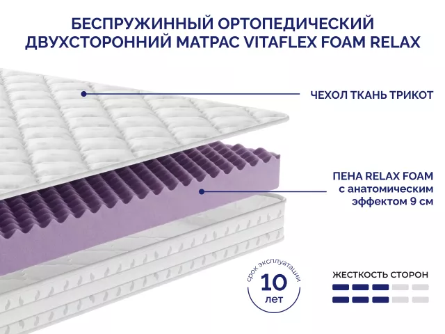 Беспружинный ортопедический двухсторонний матрас Vitaflex Foam Relax — дополнительное фото